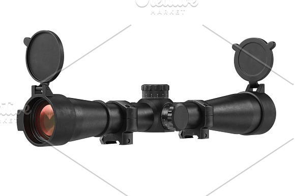 Scope optical sniper rifle black set in Objects - product preview 2