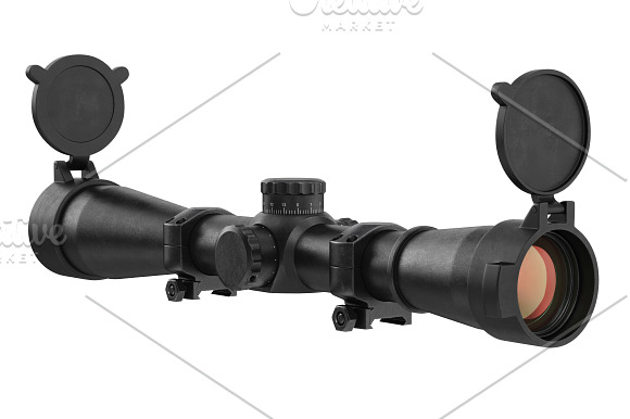 Scope optical sniper rifle black set in Objects - product preview 4