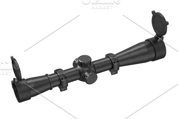 Scope optical sniper rifle black set in Objects - product preview 5