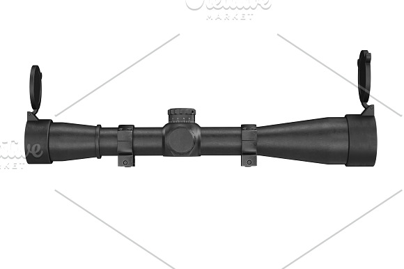 Scope optical sniper rifle black set in Objects - product preview 6