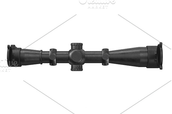 Scope optical sniper rifle black set in Objects - product preview 7