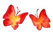 Watercolor red yellow butterfly set