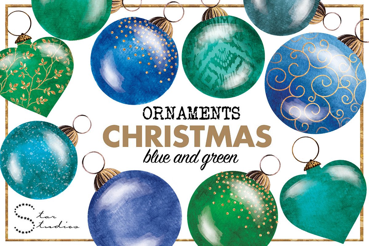 BLUE & GREEN Christmas Ornaments in Illustrations - product preview 8