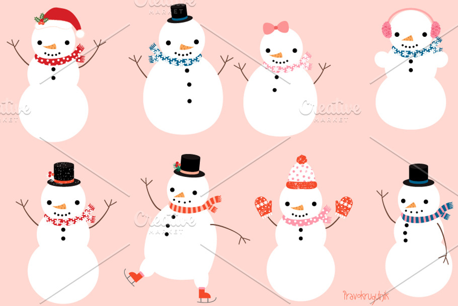Cute snowman characters clipart