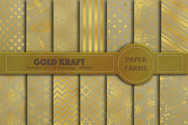 Gold kraft digital paper pack