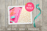 iPad™ Mockup with Ribbon & Confetti