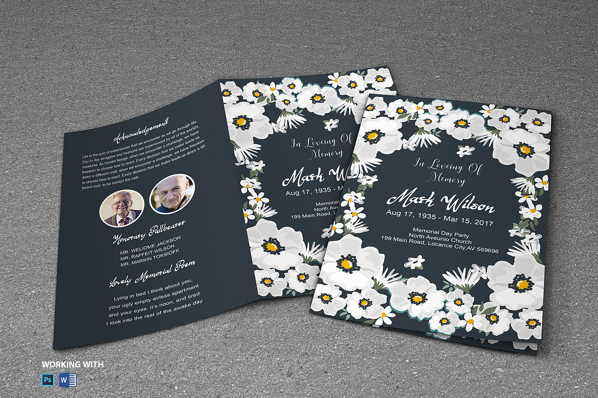 Flower Funeral Program Template in Brochure Templates - product preview 8