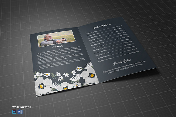 Flower Funeral Program Template in Brochure Templates - product preview 3