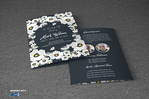 Flower Funeral Program Template in Brochure Templates - product preview 4