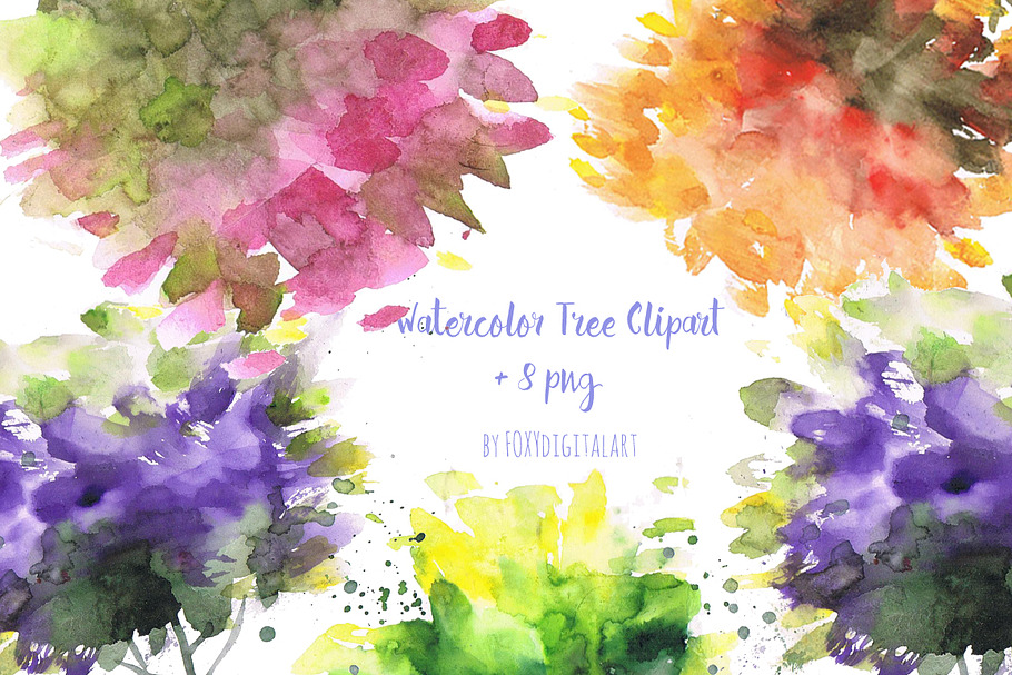 Hand Painted Watercolor Tree Clipart