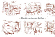 Set of hand drawn interiors 02