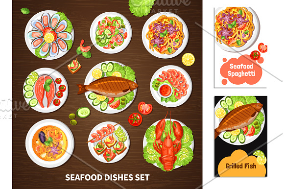 Seafood and Vegetables set in Illustrations - product preview 1