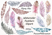 Watercolor Feathers Clipart