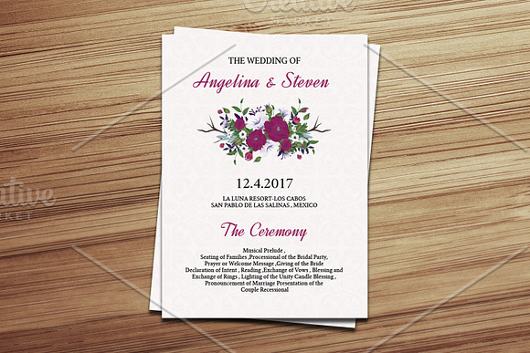 Floral Wedding Fan Program Template in Wedding Templates - product preview 1