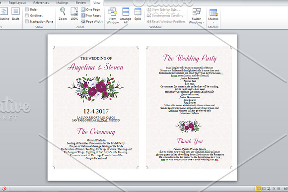 Floral Wedding Fan Program Template in Wedding Templates - product preview 3