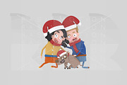 3d illustration. Santa couple & Dog
