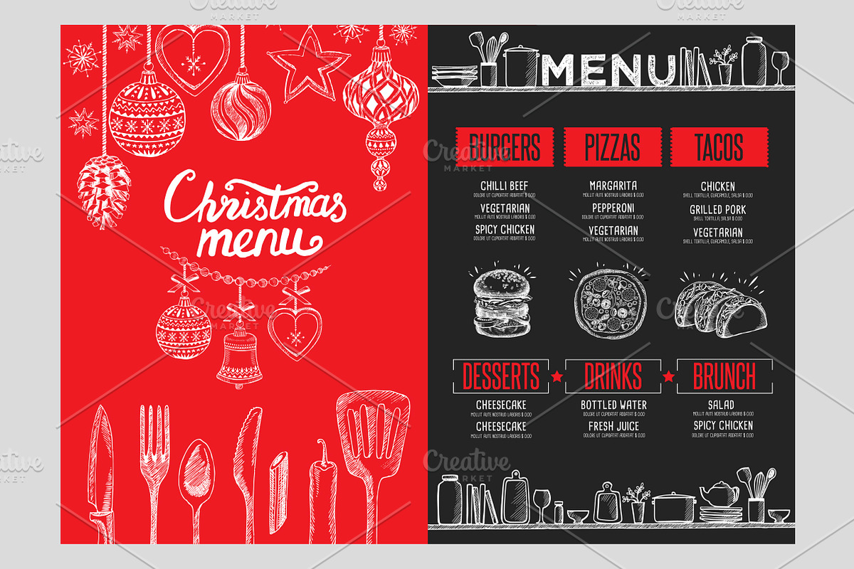 Christmas restaurant menu in Brochure Templates - product preview 8