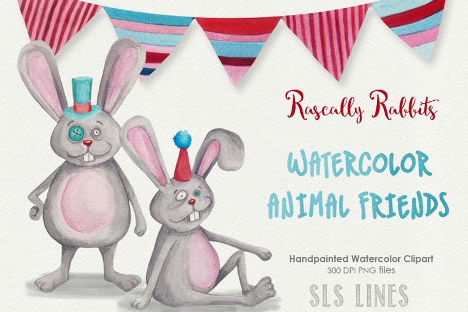 Bunny Rabbits Watercolor Clipart