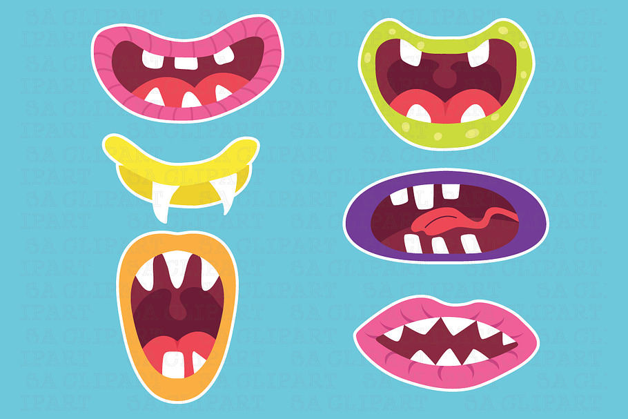 Cute Monster Mouths Clipart in Illustrations - product preview 8