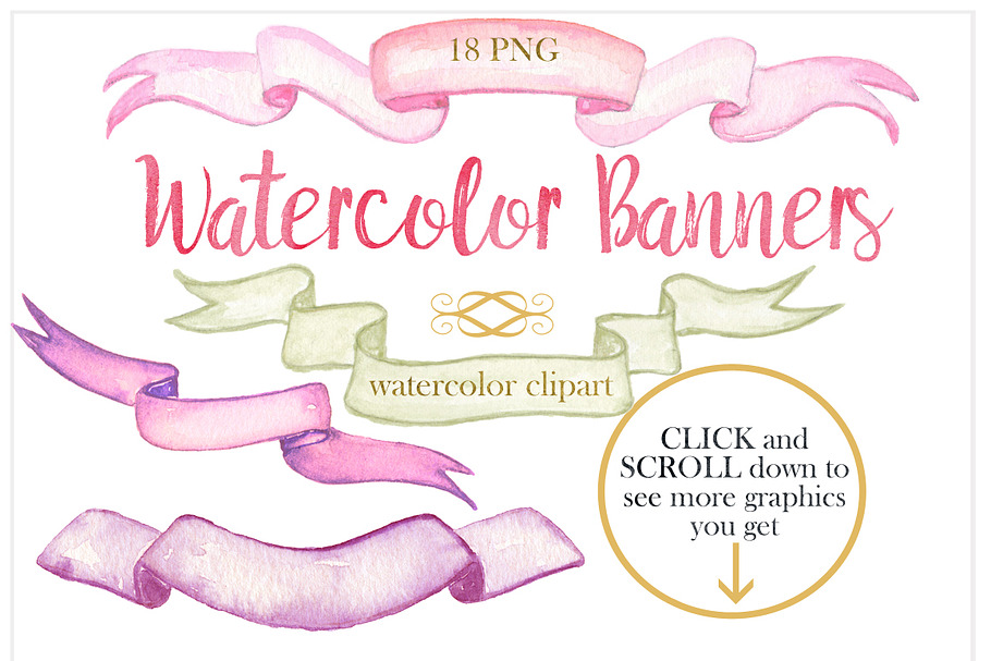 Watercolor banners clip art in Illustrations - product preview 8