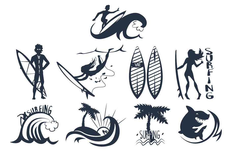 Surfing Silhouettes in Illustrations - product preview 8