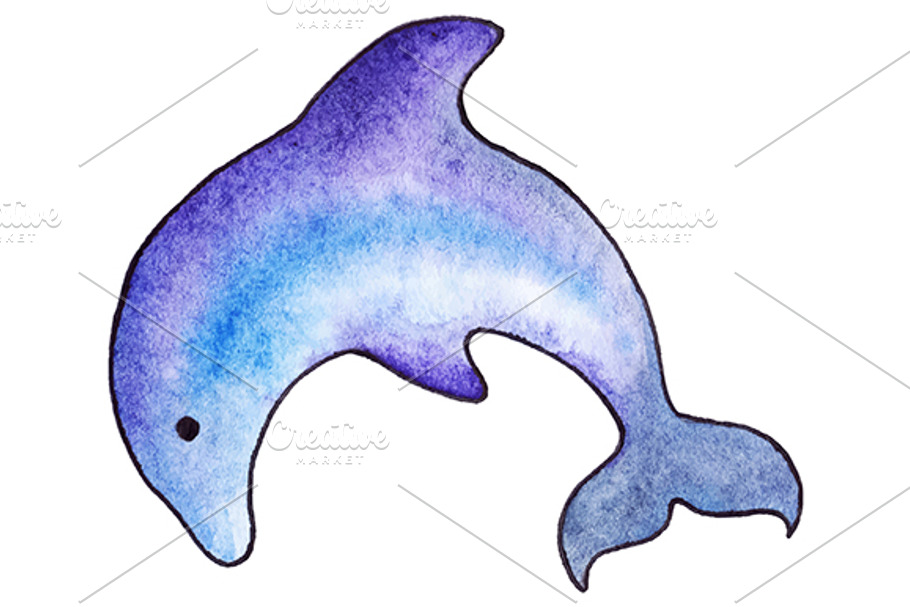 Watercolor dolphin animal vector in Illustrations - product preview 8