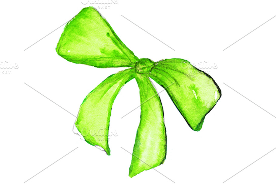 Watercolor neon green bow isolated in Illustrations - product preview 8