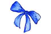 Watercolor blue bow isolated