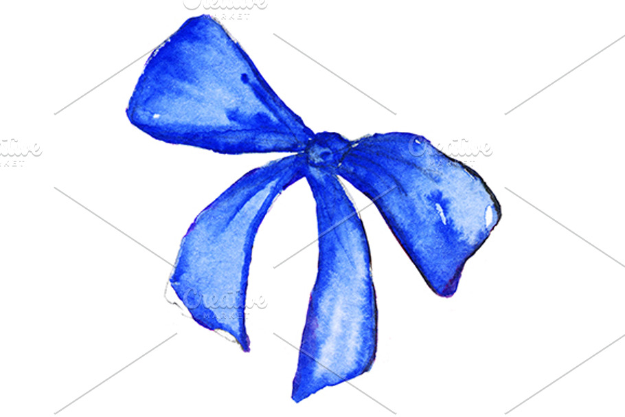 Watercolor blue bow isolated in Illustrations - product preview 8