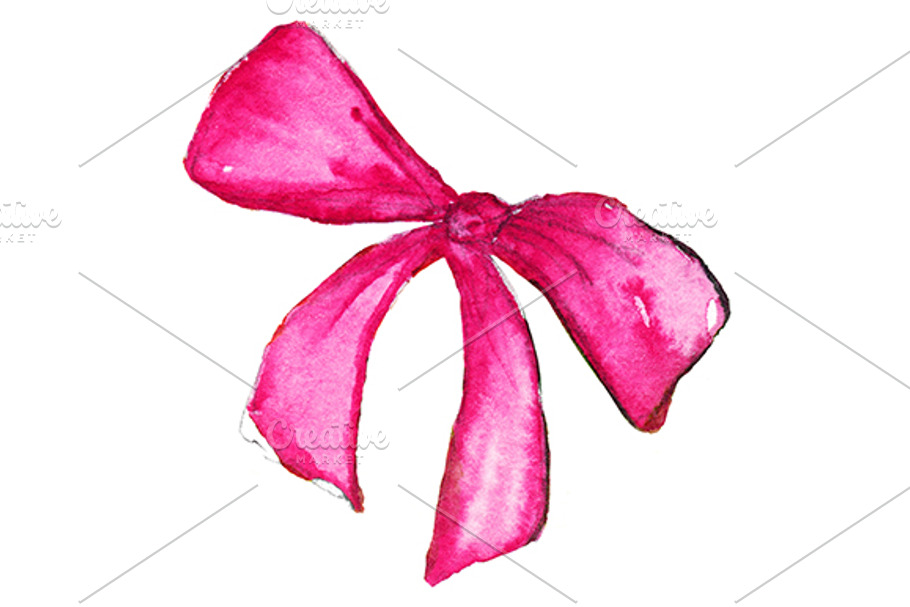 Watercolor pink scarlet bow isolated in Illustrations - product preview 8
