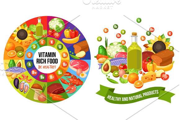 Vitamins and Healthy Food Set in Illustrations - product preview 2