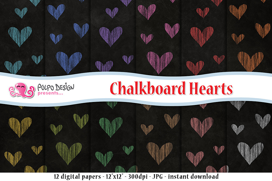 Chalkboard Hearts digital paper in Textures - product preview 8