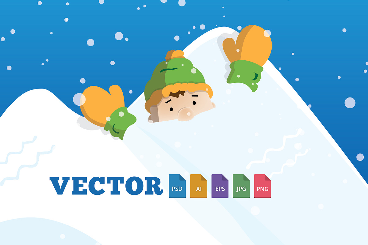 Boy Character Stuck in Snow Pile in Illustrations - product preview 8