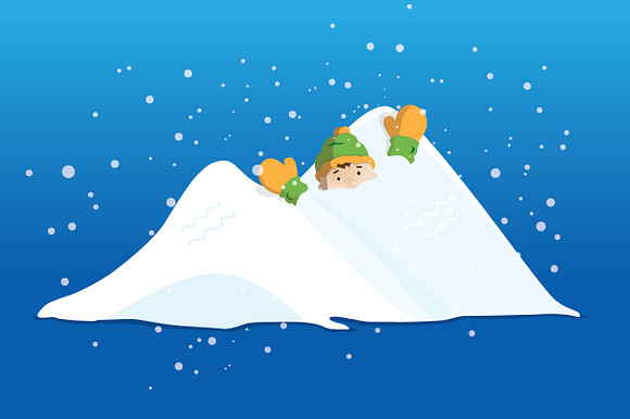 Boy Character Stuck in Snow Pile in Illustrations - product preview 1