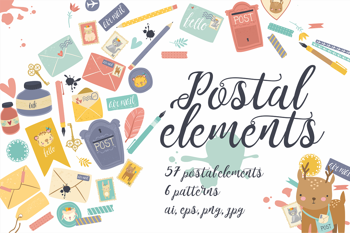 Postal set (eps, ai, png, jpg) in Illustrations - product preview 8