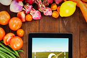 Digital tablet with fresh vegetables
