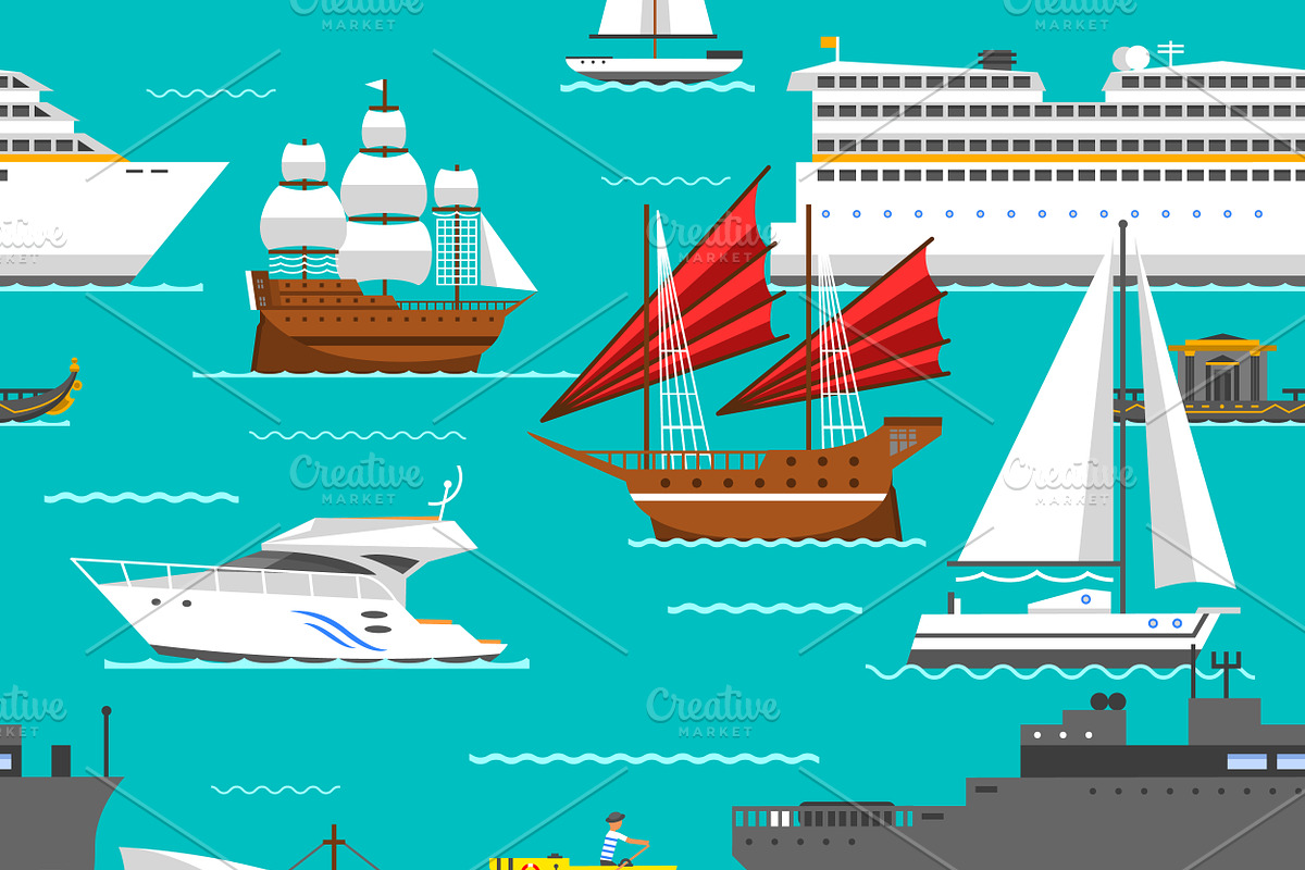 Seamless pattern with sea transport in Illustrations - product preview 8