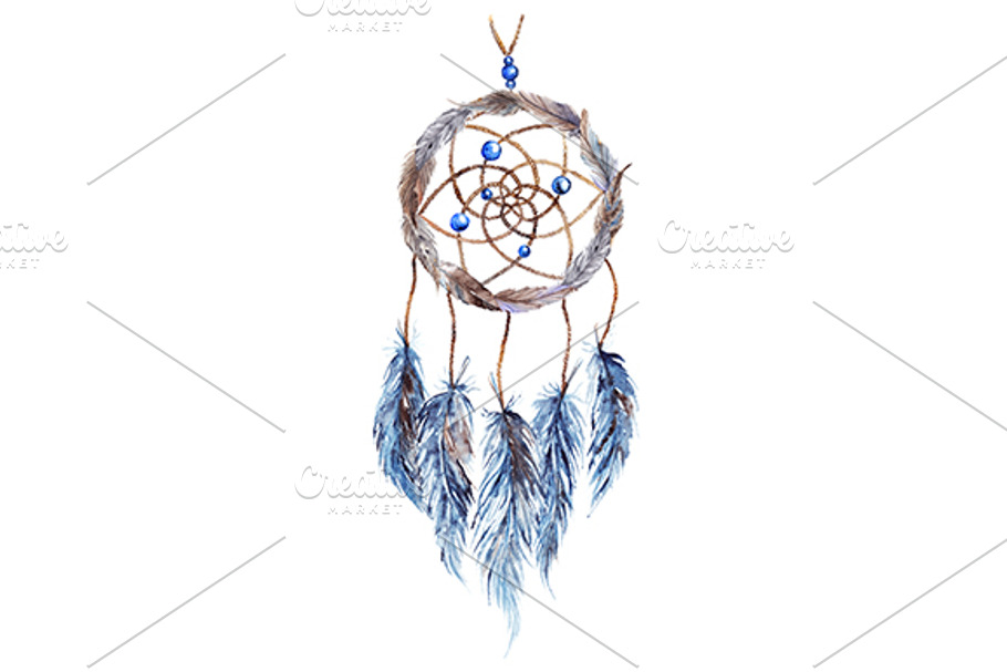 Watercolor ethnic dreamcatcher in Illustrations - product preview 8