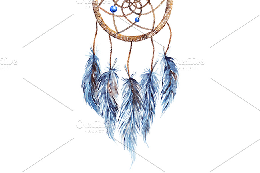 Watercolor ethnic dreamcatcher in Illustrations - product preview 8