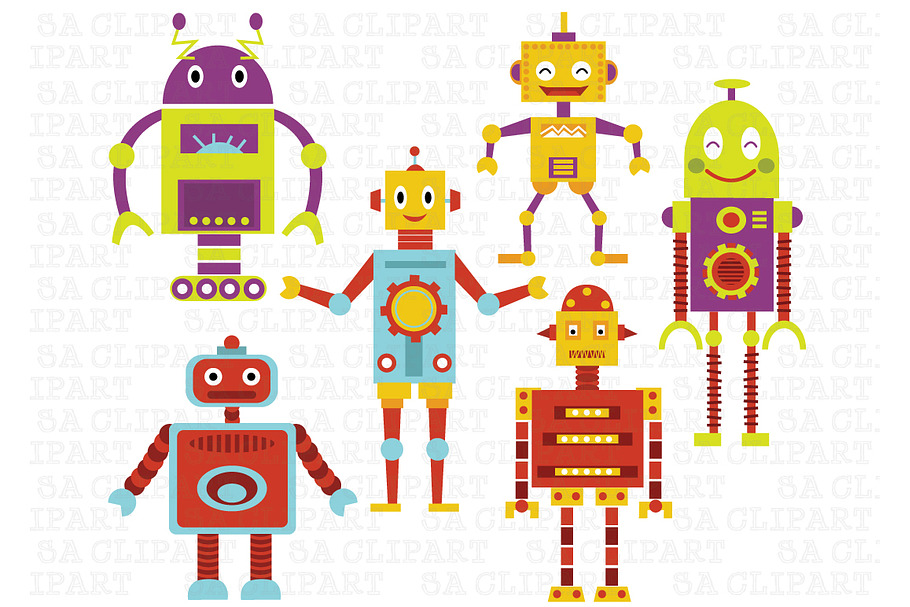 Cute Robots Digital Clip Art in Illustrations - product preview 8