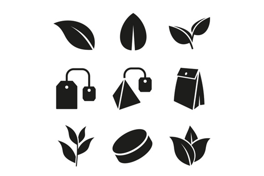 Tea Leaf and Bags Icons Set
