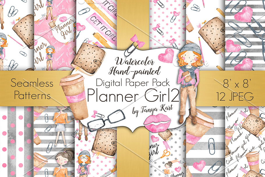 Planner Girl Digital Papers Pack in Illustrations - product preview 8