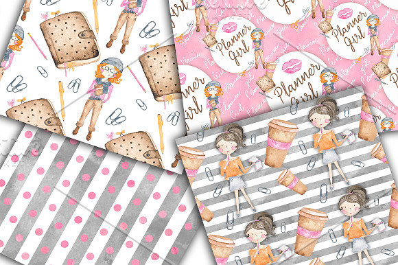 Planner Girl Digital Papers Pack in Illustrations - product preview 4
