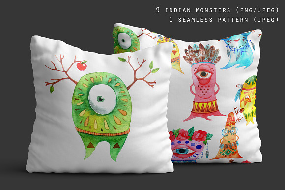 Watercolor boho monsters set. in Illustrations - product preview 1