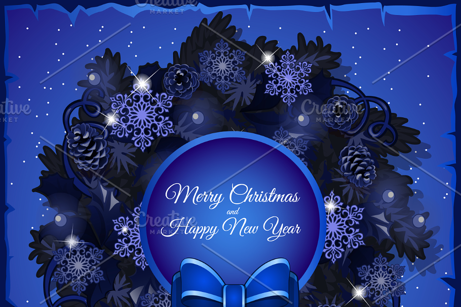 Blue stylized Christmas wreath in Illustrations - product preview 8
