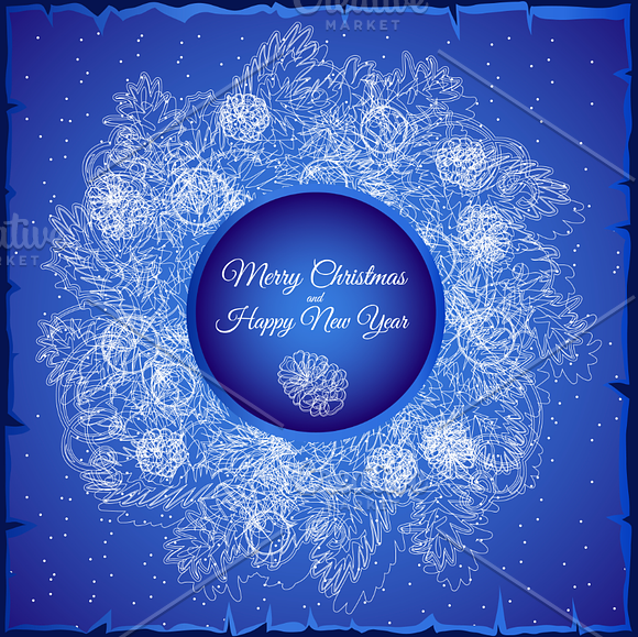 Blue stylized Christmas wreath in Illustrations - product preview 1