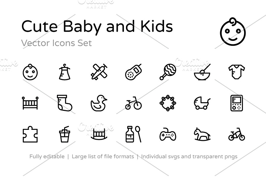 100+ Cute Baby and Kids Vector Icons