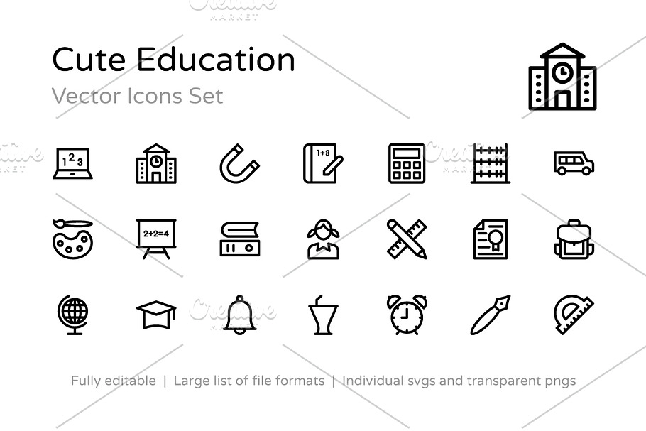 175+ Cute Education Vector Icons in Graphics - product preview 8