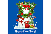 New Year holiday card of snowman