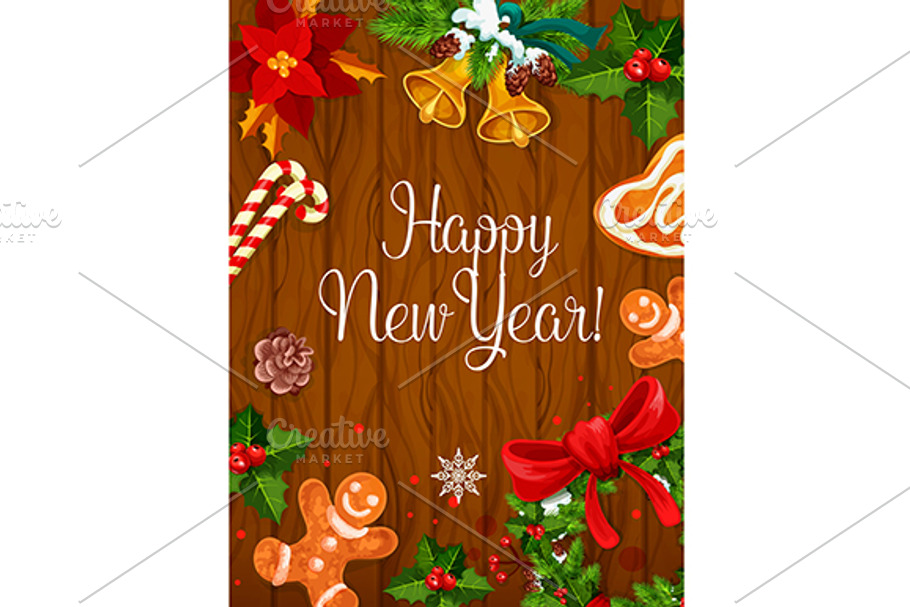 New Year holiday poster with pine in Graphics - product preview 8